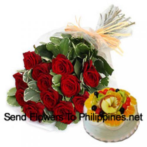 12 Beautiful Roses with 1/2 Kg Fruit Cake