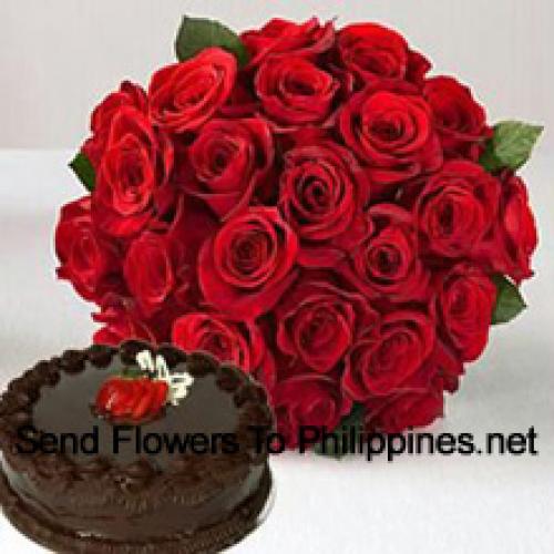 24 Red Roses with 1/2 Kg Cake