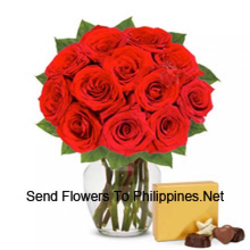 12 Red Roses with Imported Chocolates