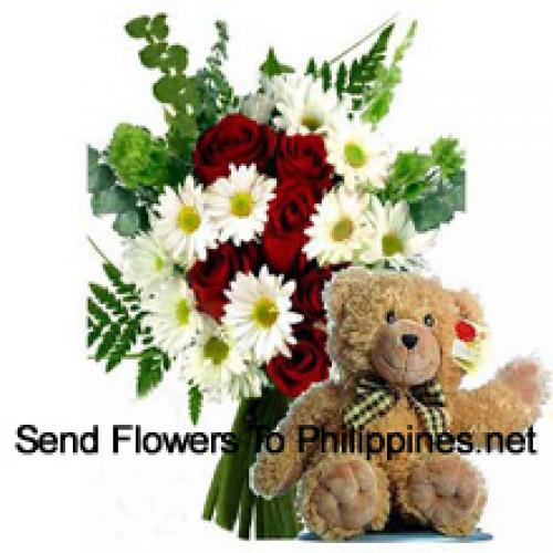 Roses and Gerberas with 12 Inch Teddy