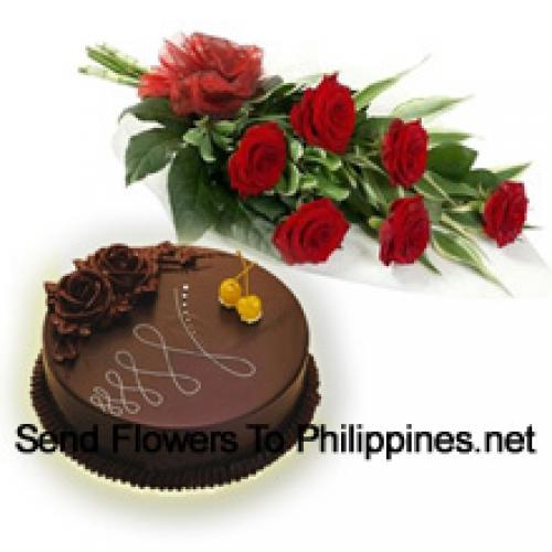 6 Beautiful Roses 1/2 Kg Chocolate Cake