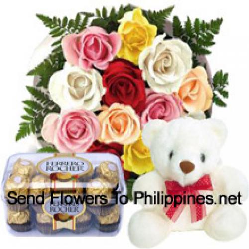 12 Red Roses with Cute Teddy and Chocolates