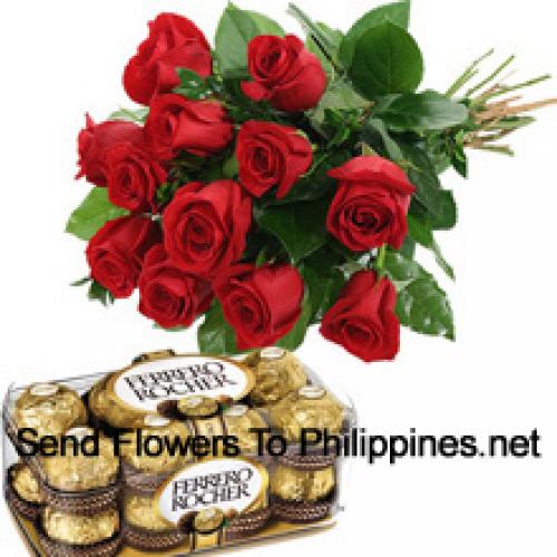 12 Red Roses with Yummy Chocolates