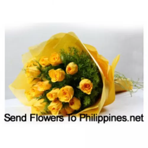 Strauß aus 18 gelben Rosen mit saisonalen Füllern