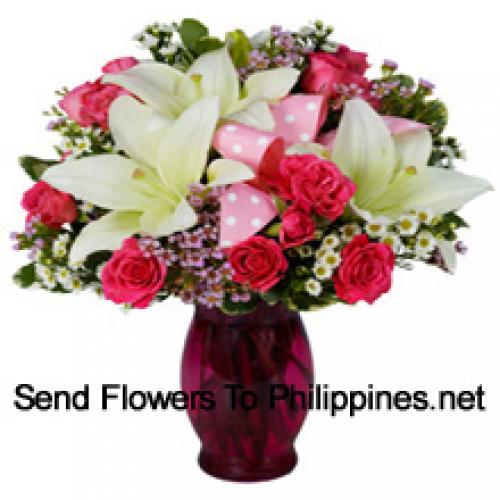 Cute Pink Roses and White Lilies