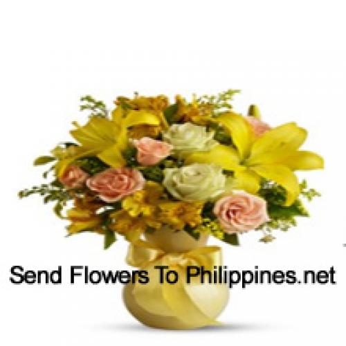 Cute Roses and Gerberas with Lilies