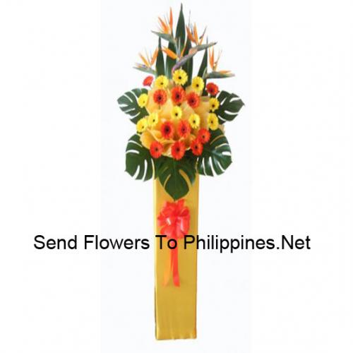 Cute Yellow and Orange Flower Standing Arrangement