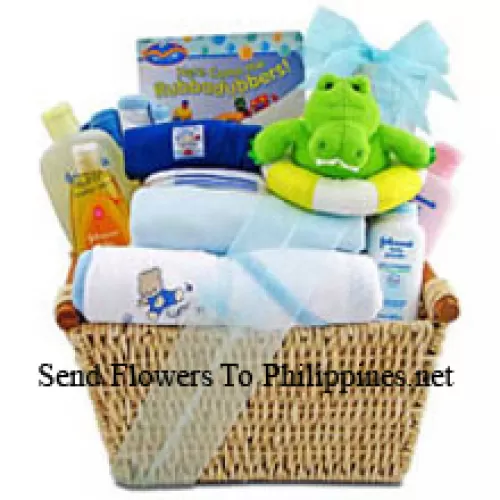 Kit para recém-nascido menino contendo todos os produtos essenciais como artigos de higiene, etc.