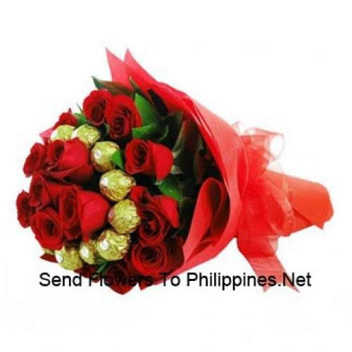 Bouquet Containing 24 Roses and 16 Rochers