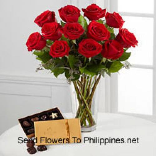 12 Red Roses with Yummy Godiva Chocolates