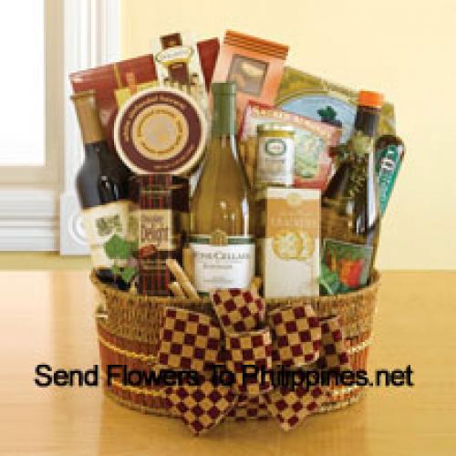 Basket Containing Wine and Goodies