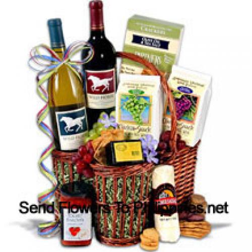 Basket of Tasty Items and Wine